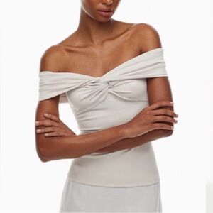 Aritzia Contour Twist Off Shoulder Top Matte Pearl Size S
